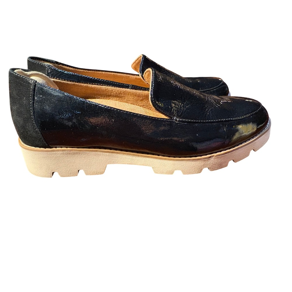 Vionic Womens Black Patent Leather Suede Heel Lug Sole Platform Loafers Size 8.5 - Picture 7 of 13